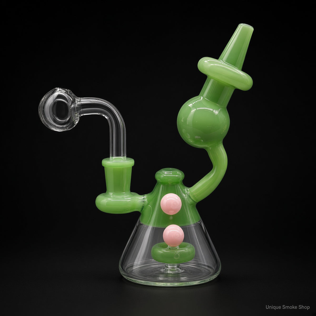 Green mini beaker oil burner bubbler 6.5 inch with 14mm glass slide
