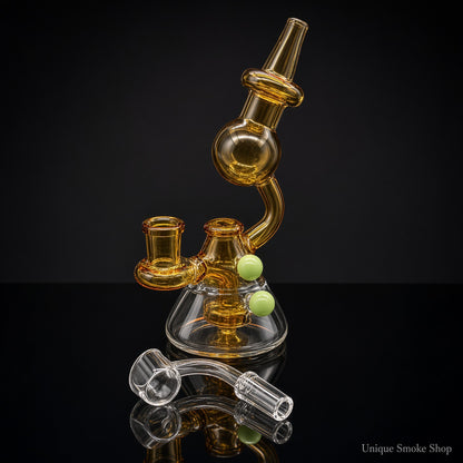 Amber mini recycler dab rig 6.5 inch 14mm quartz banger on the side 