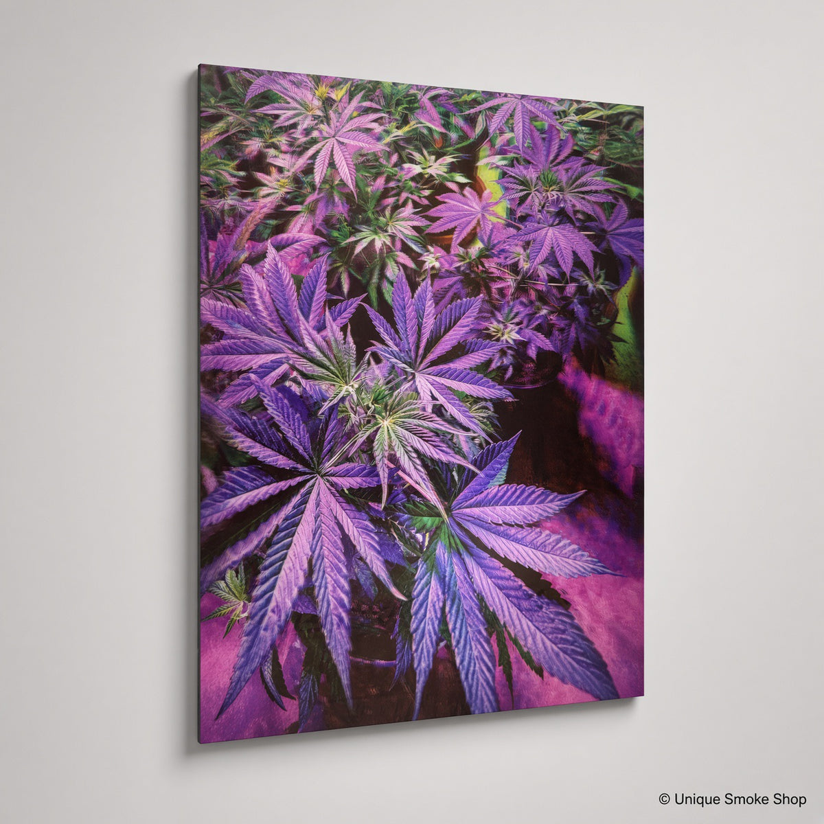 Purple and pink leaf canvas art print – angled view