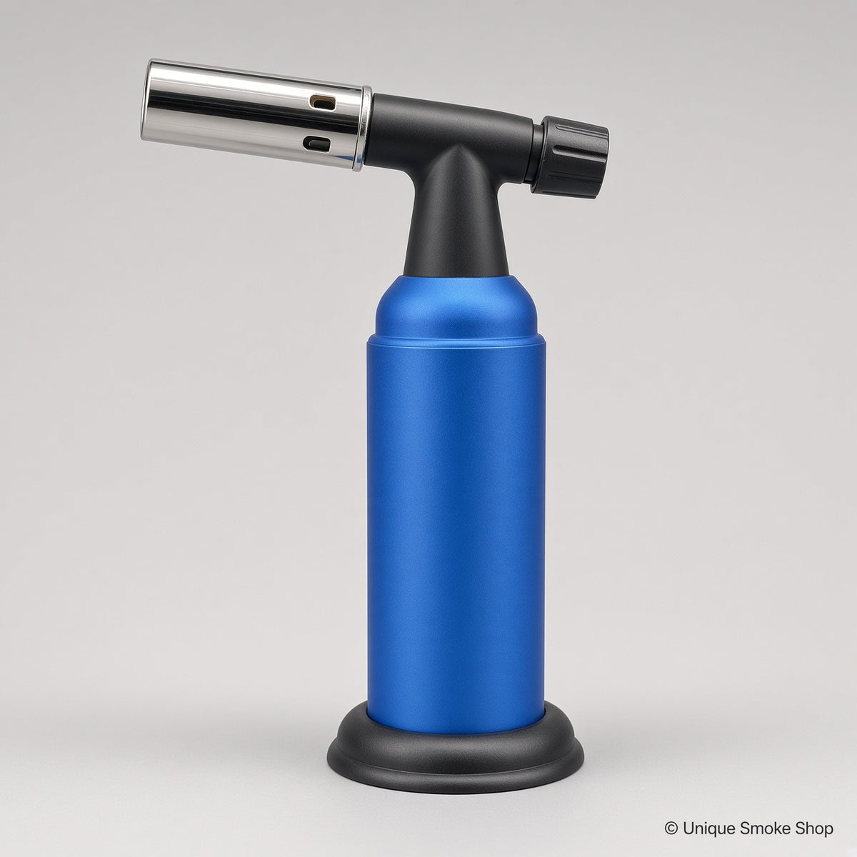 Blue Scorch 51541 dual jet cigar torch lighter, front view of the chrome nozzle