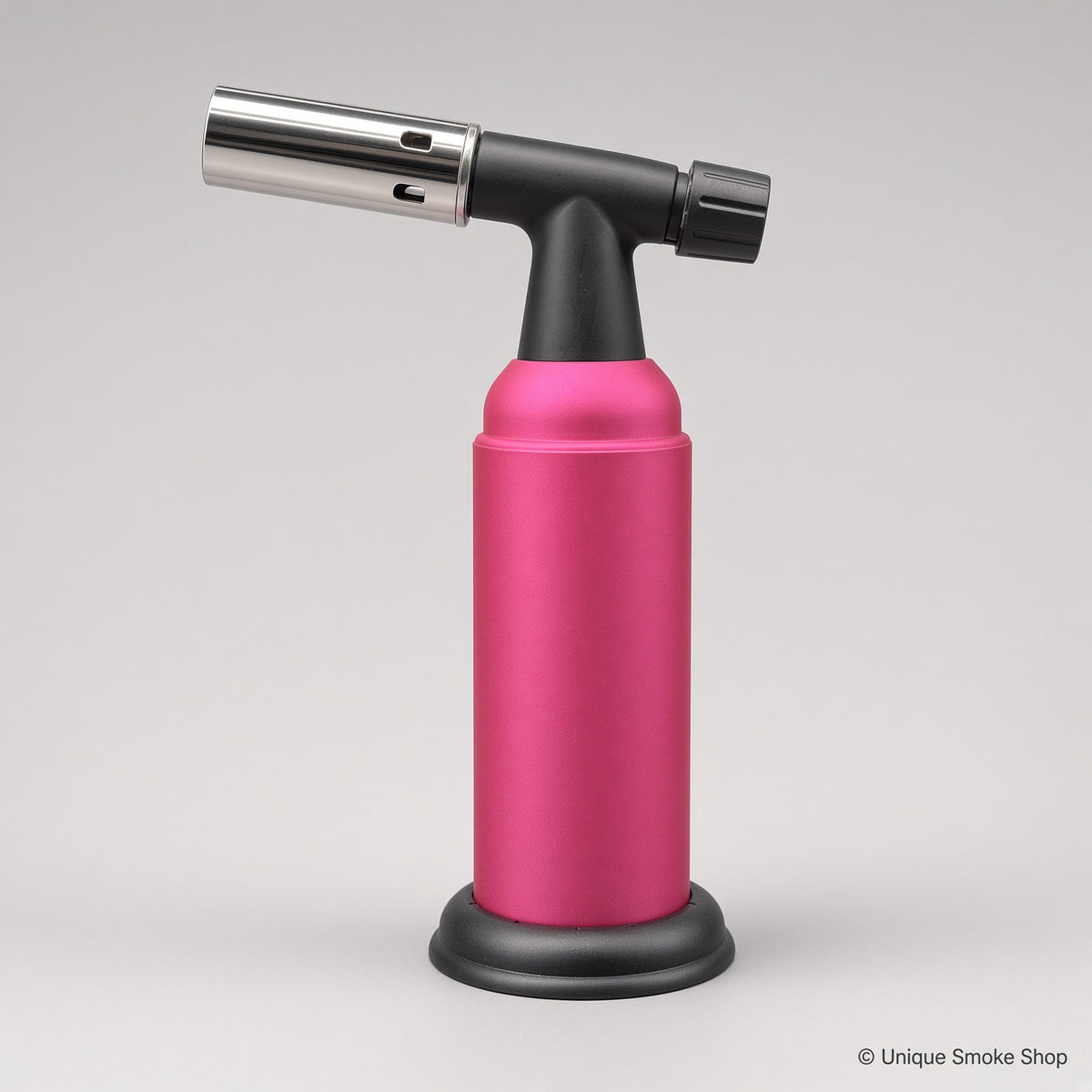 Pink Scorch 51541 dual jet cigar torch lighter, front view of the chrome nozzle