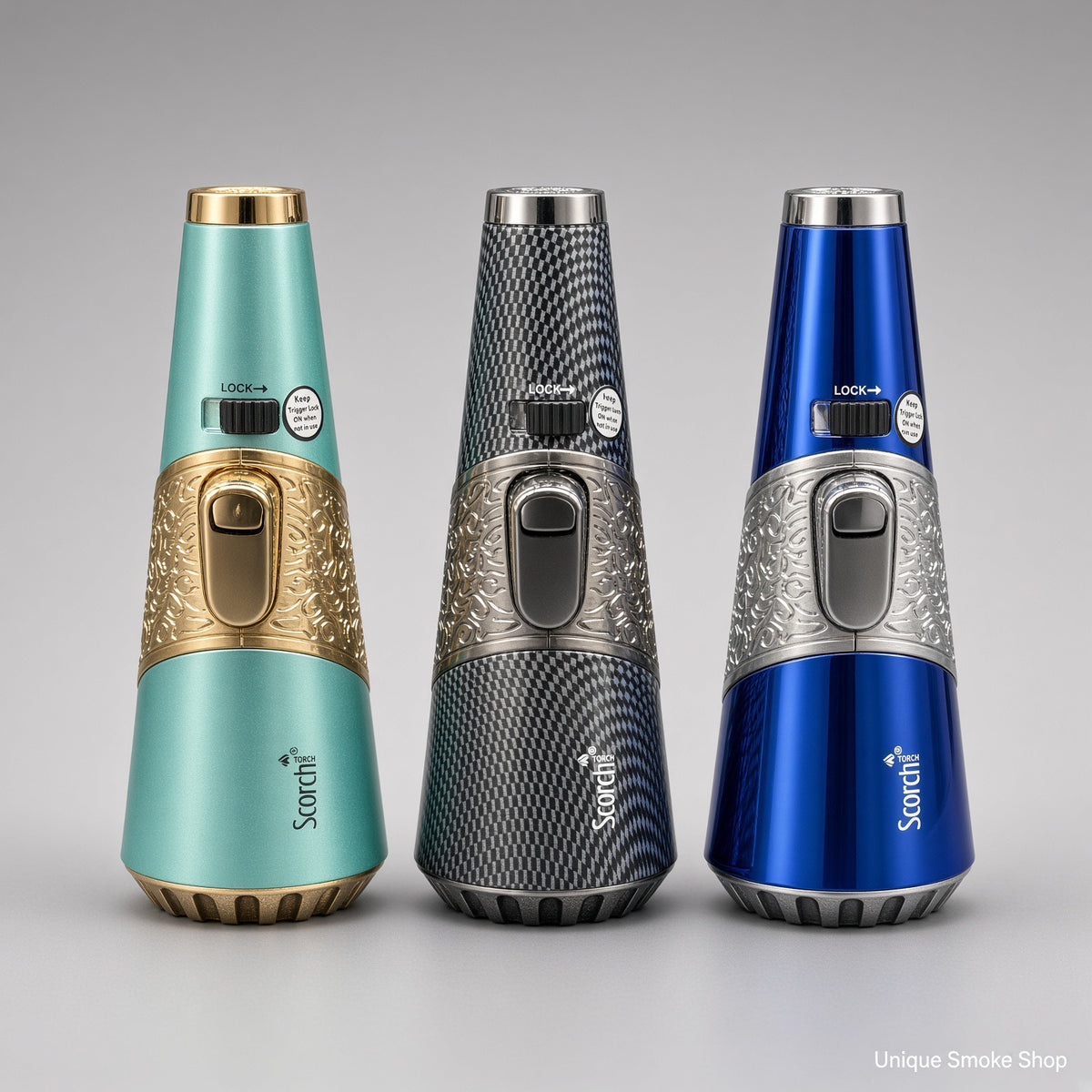 Scorch Torch 61756 Cone 4.5 inch standing pencil torch lighters assorted colors teal gold carbon fiber royal blue