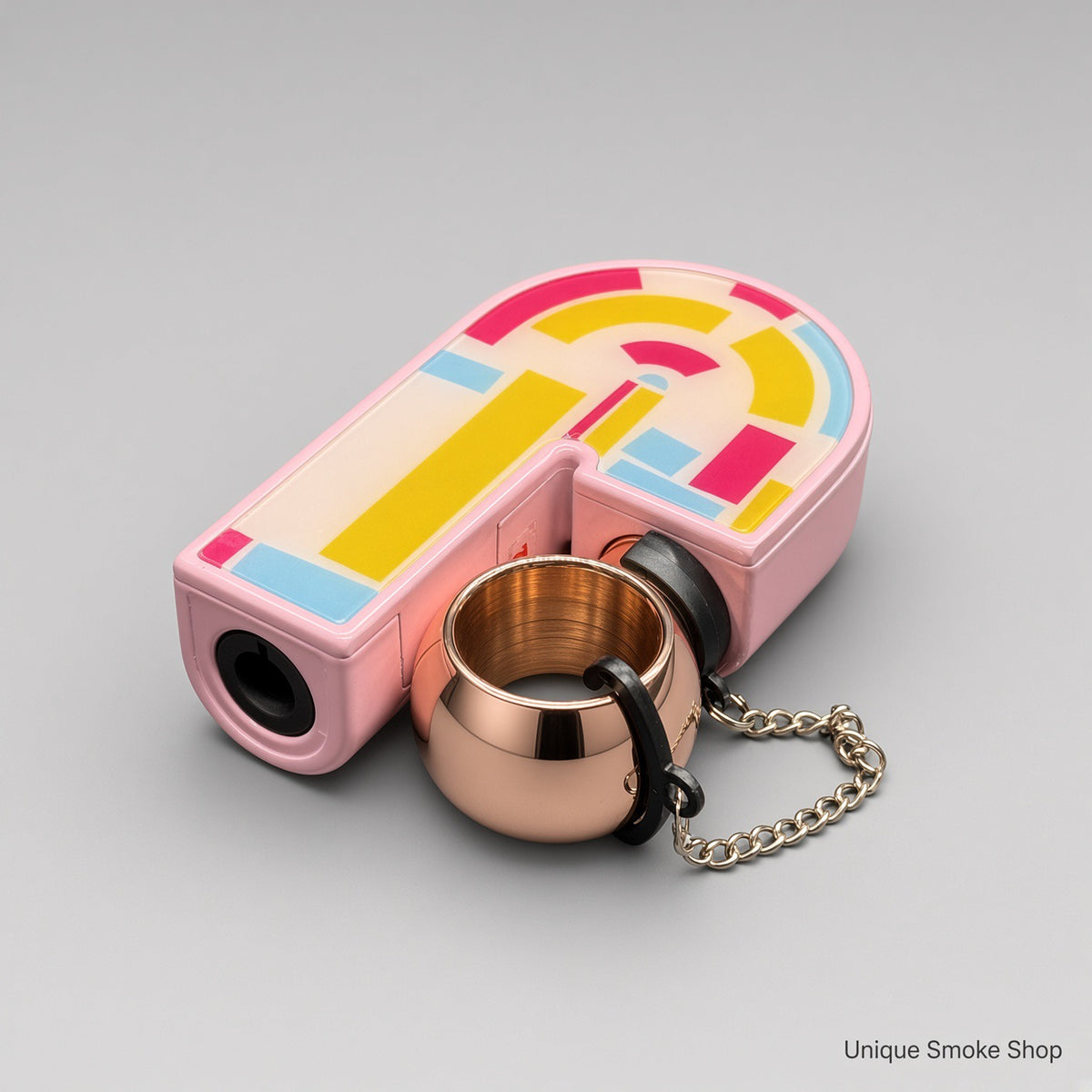 Scorch Torch 61878 pink U-shape torch back view with color block pattern and rose gold ring