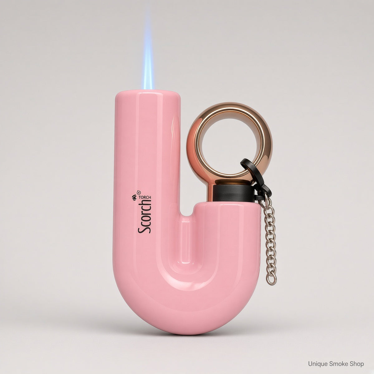 Scorch Torch 61878 pink U-shape metal torch with rose gold ring and blue jet flame