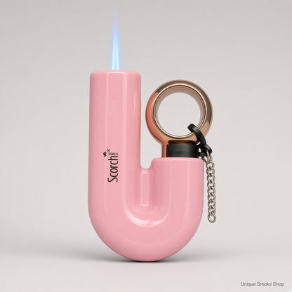 Scorch Torch 61878 pink U-shape metal torch with rose gold ring and blue jet flame