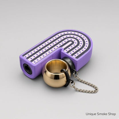 Scorch Torch 61878 purple U-shape torch back view with heart stripe pattern and gold ring