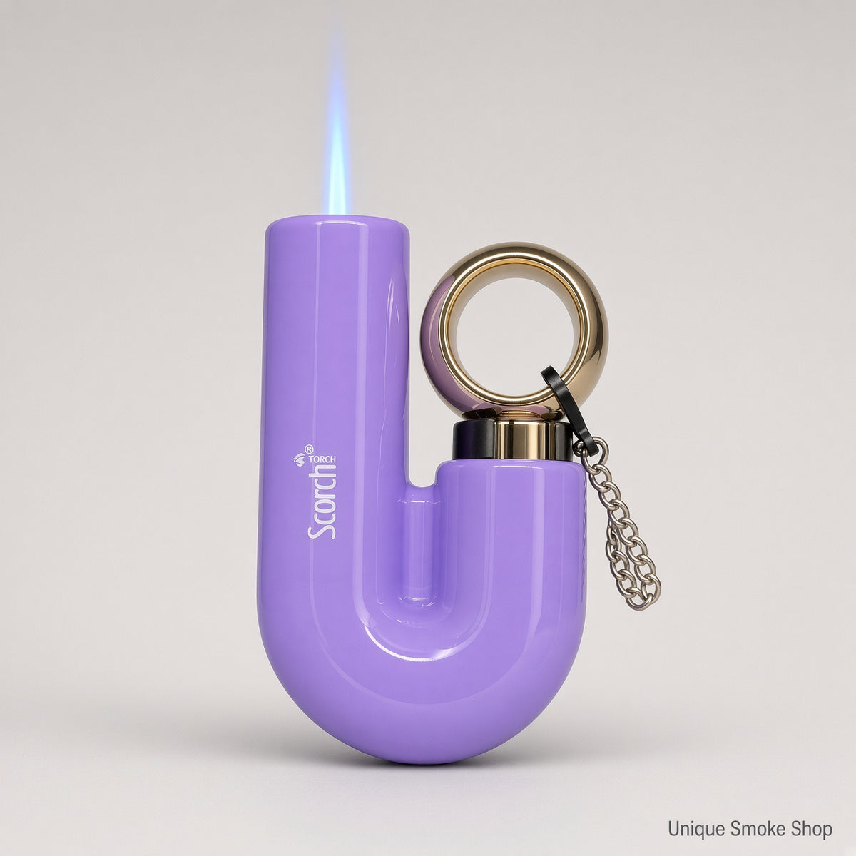 Scorch Torch 61878 purple U-shape metal torch with gold ring and blue jet flame