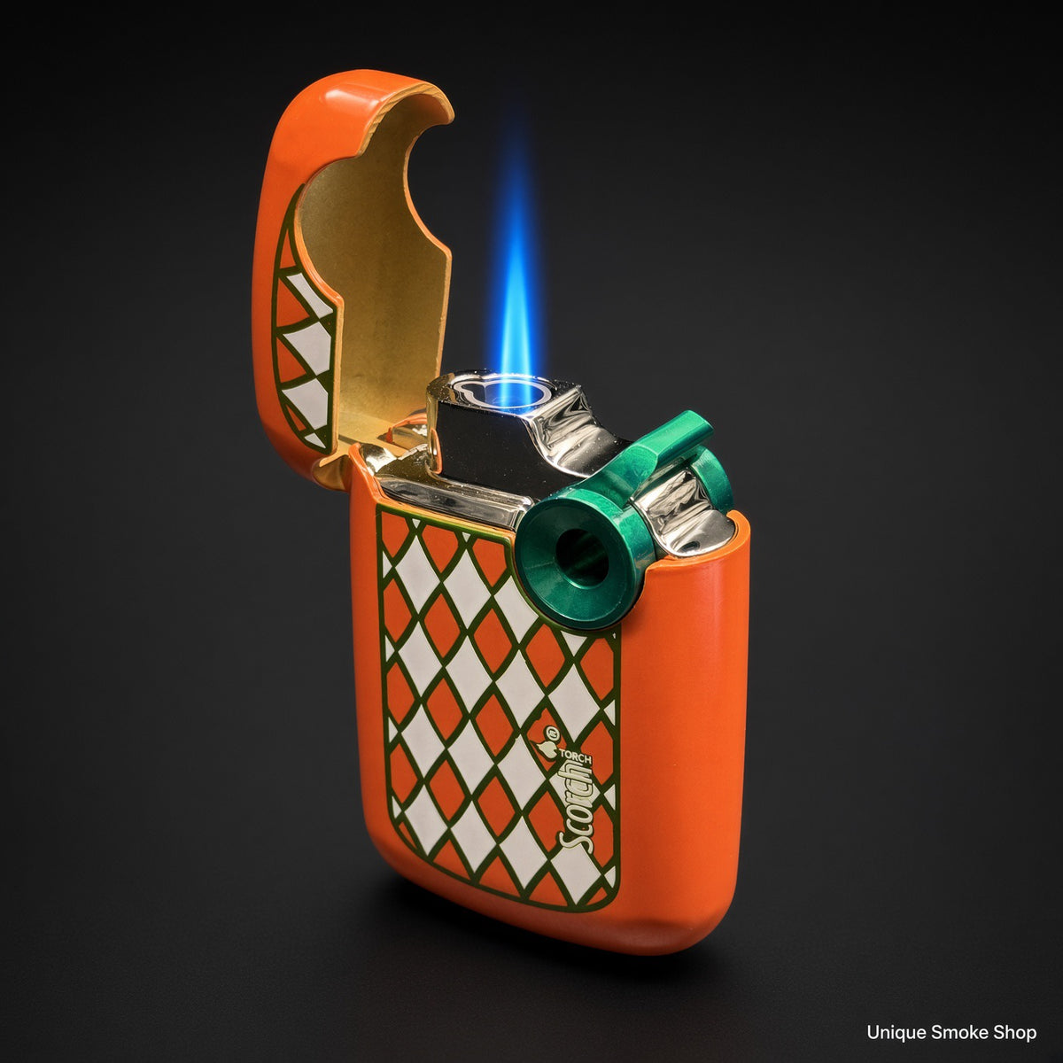 Scorch Torch 61884 orange pocket lighter with blue jet flame