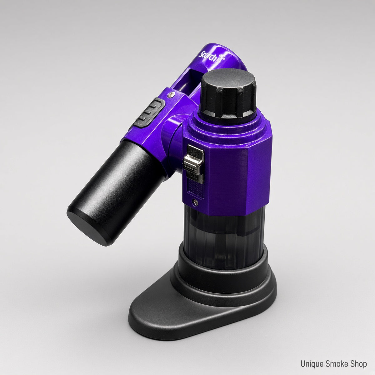 Purple Scorch 61886 torch lighter top angle showing 180 degree adjustable head