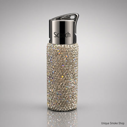 Silver crystal Scorch 61892 single flame torch lighter with chrome cap, front view