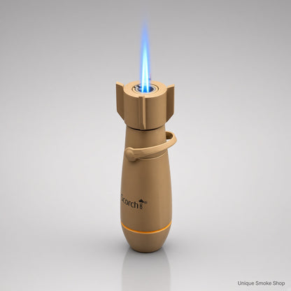 Scorch 61899 tan metal torch lighter with single blue jet flame
