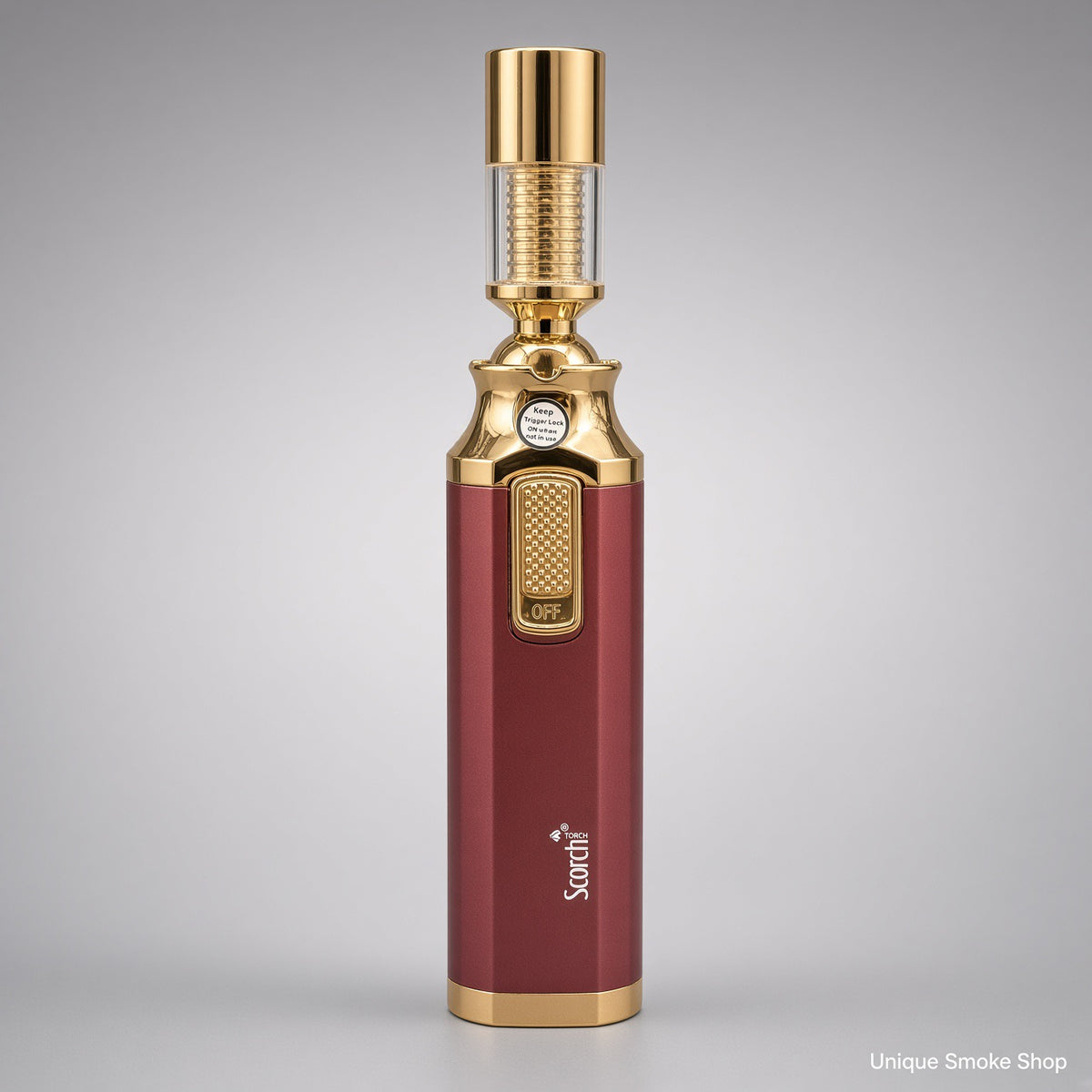 Burgundy Scorch adjustable swivel head torch lighter, front view