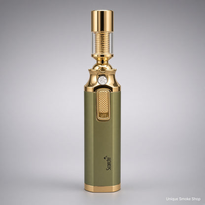 Olive green Scorch adjustable swivel head torch lighter, front view