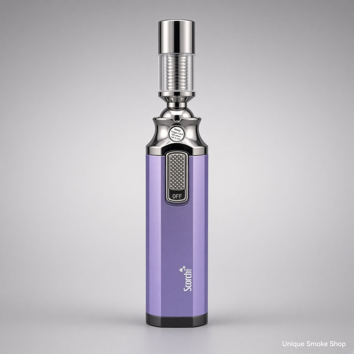 Purple Scorch adjustable swivel head torch lighter, front view