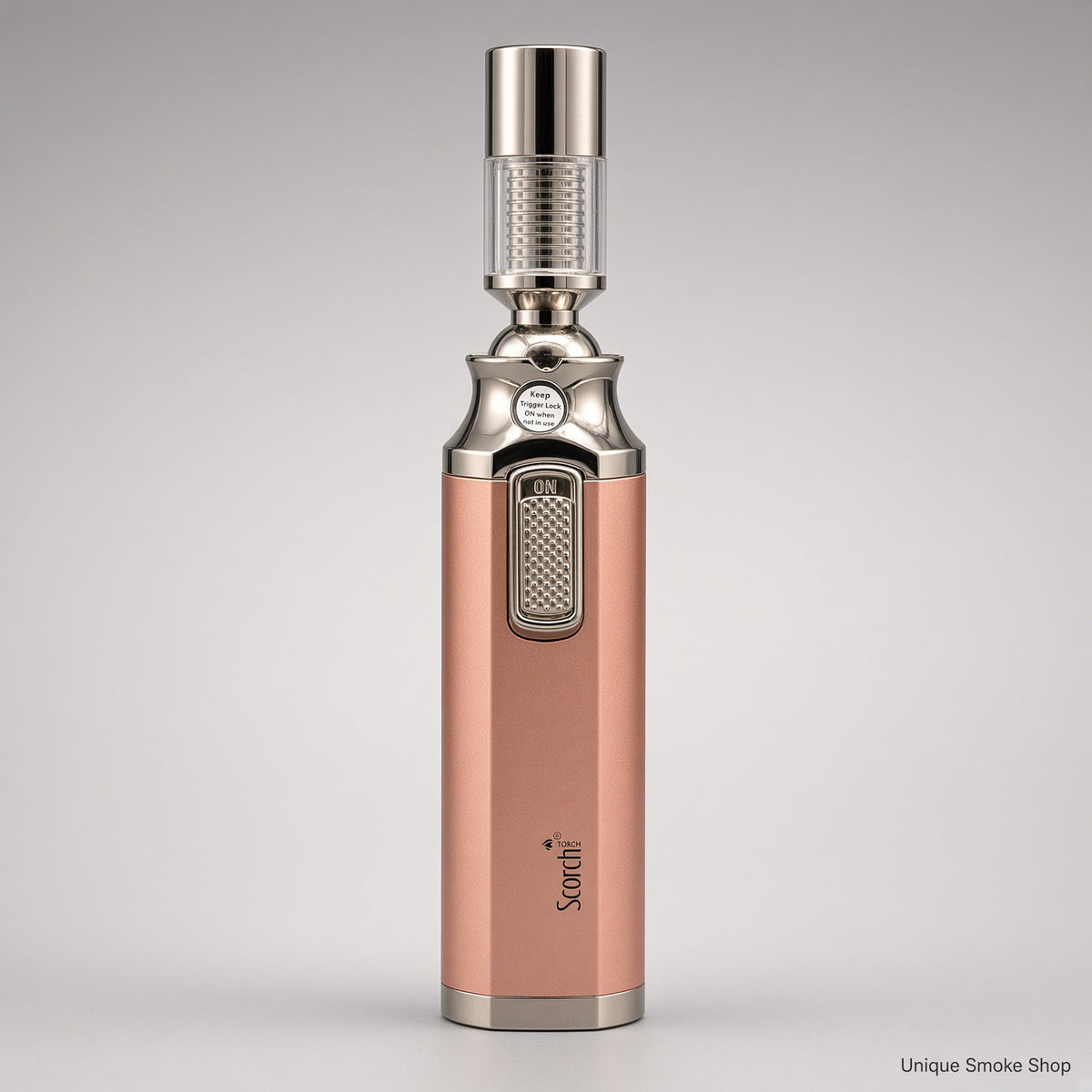 Rose gold Scorch adjustable swivel head torch lighter, front view