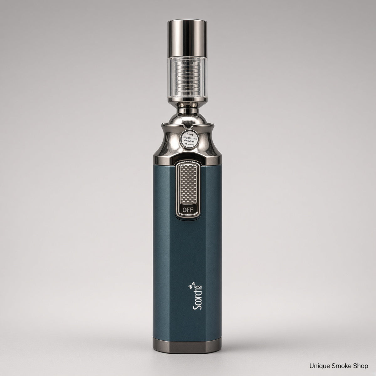 Dark teal Scorch adjustable swivel head torch lighter, front view